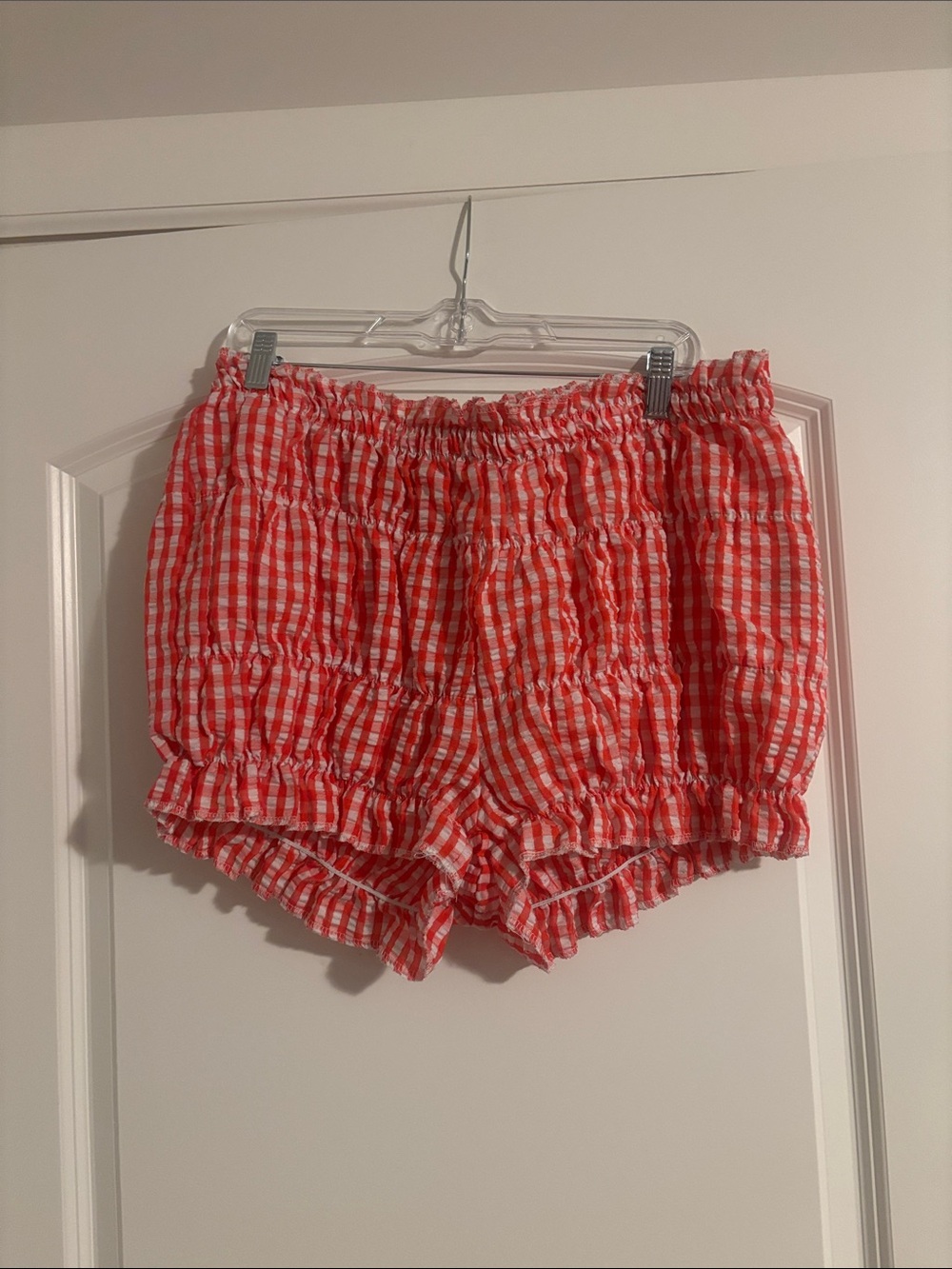 SHEIN Red and White Gingham Smocked Shorts